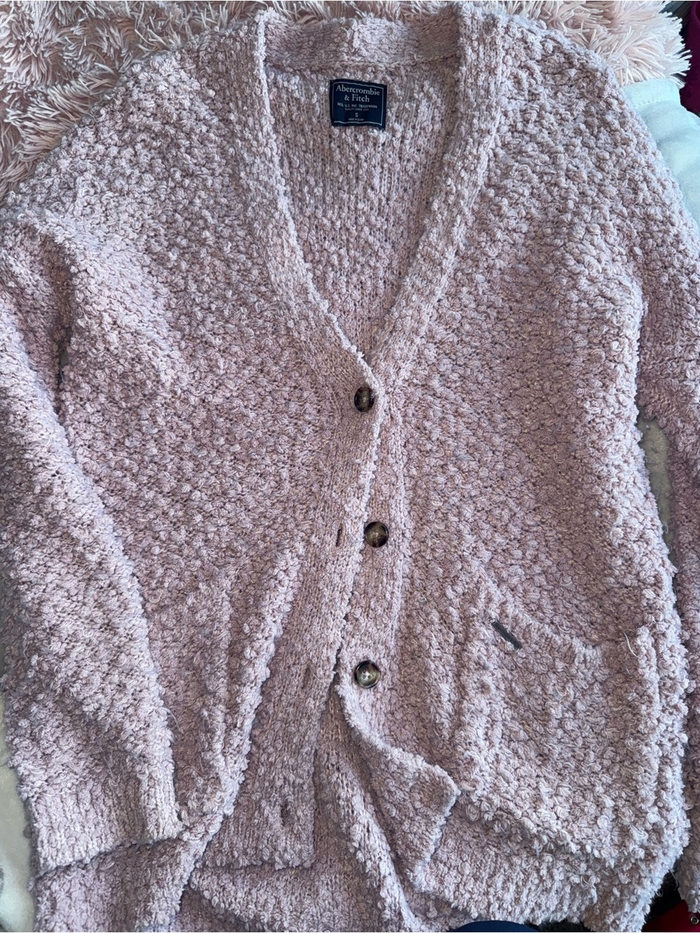 Abercrombie & Fitch Women's Blush Pink Bouclé Button Cardigan